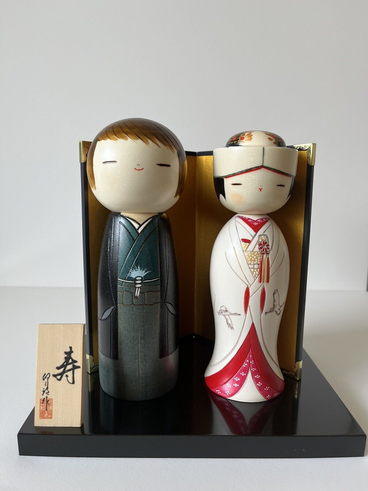 Japanese Kokeshi doll Towa ni (Forever together)  Happy wedding By Usaburo