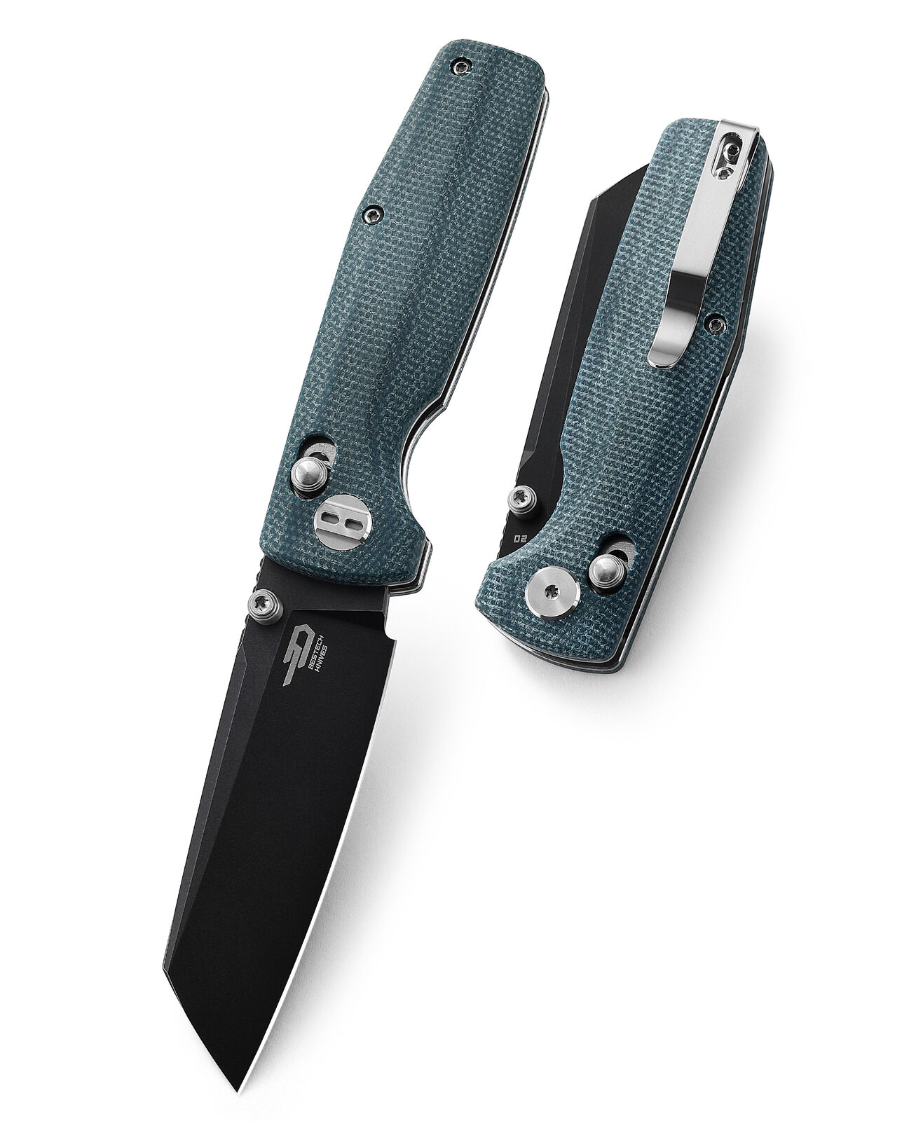 Bestech Slasher Folding Knife Blue Micarta Handle D2 Plain Black Blade BG43C-2
