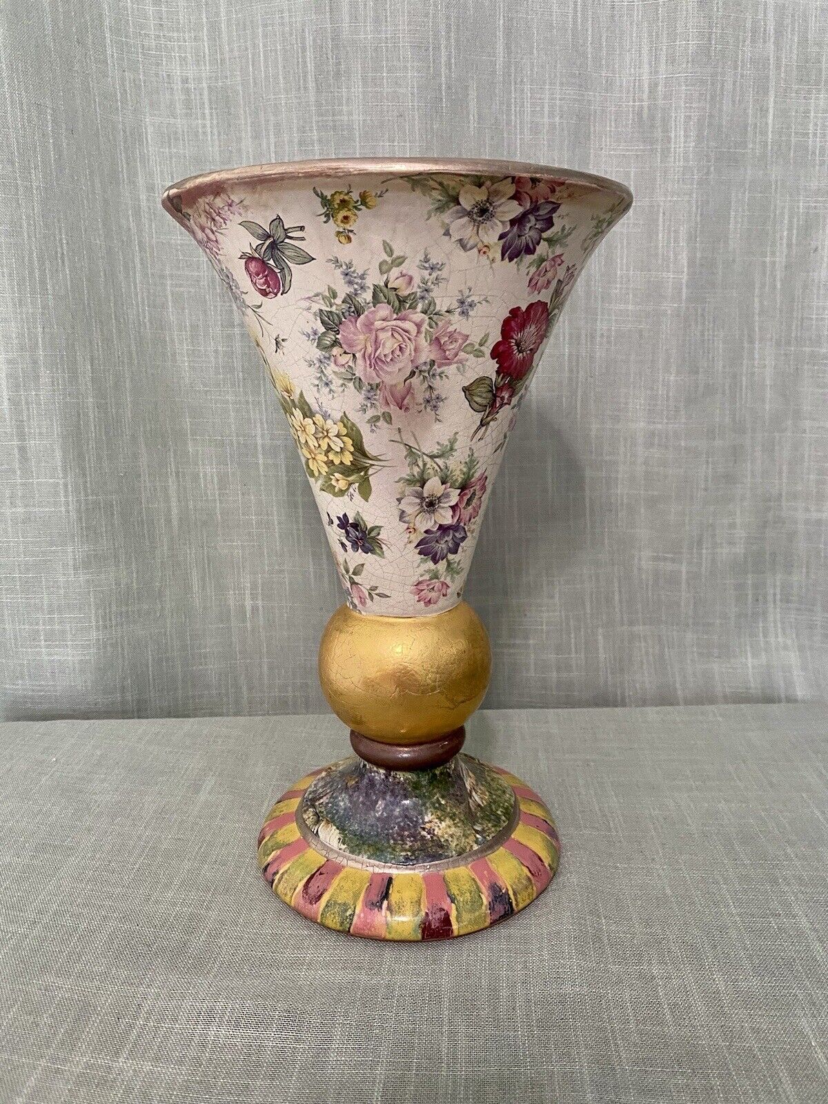 Vintage Retired Mackenzie Childs Large Floral Ceramic Vase 2001
