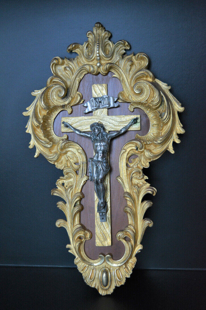 FINEST Gilt-bronze French Rococo Crucifix Cross FRAME Napoleon III - CHRIST