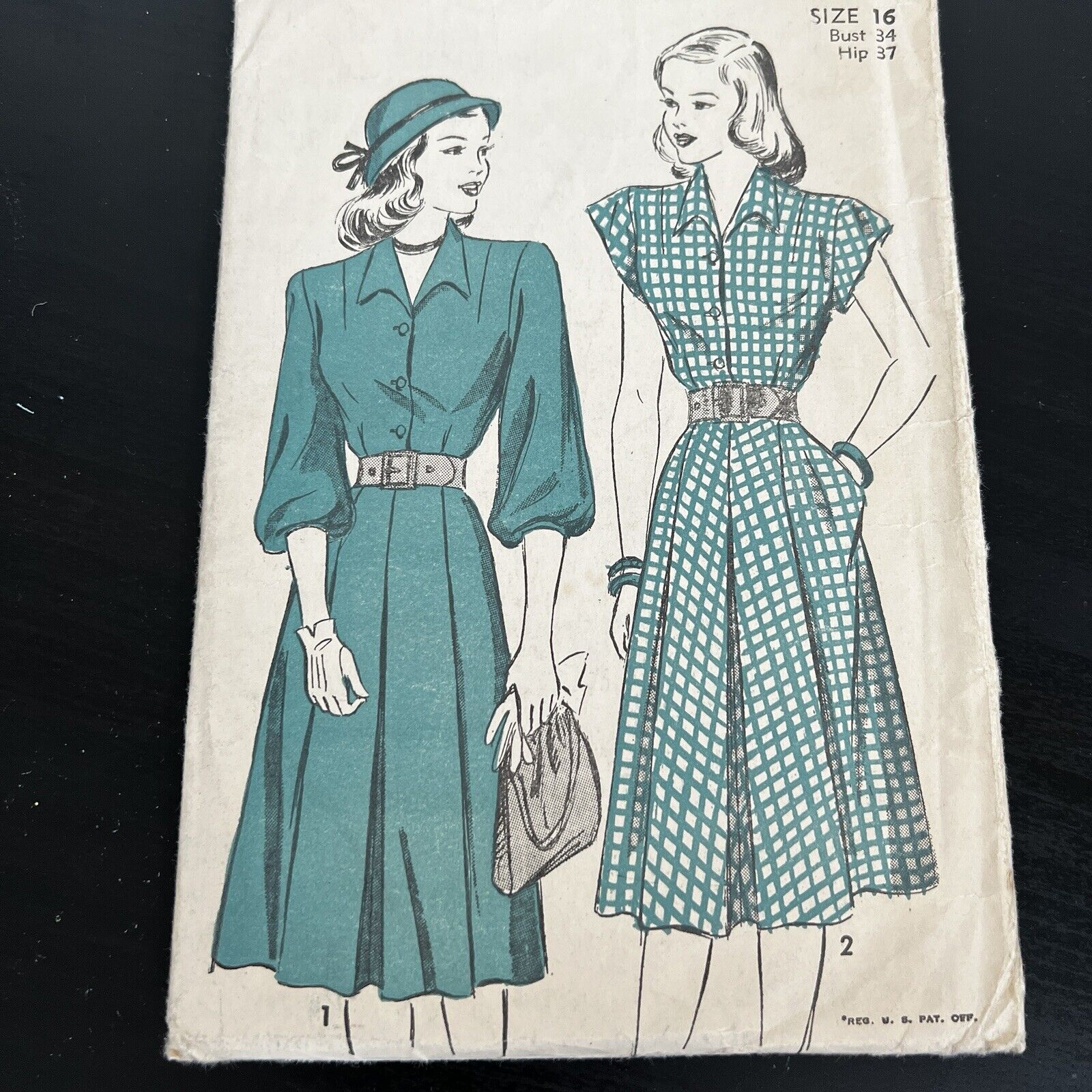 Vintage 1940s Advance 4676 Collared Dress Sleeve Options Sewing Pattern 16 USED