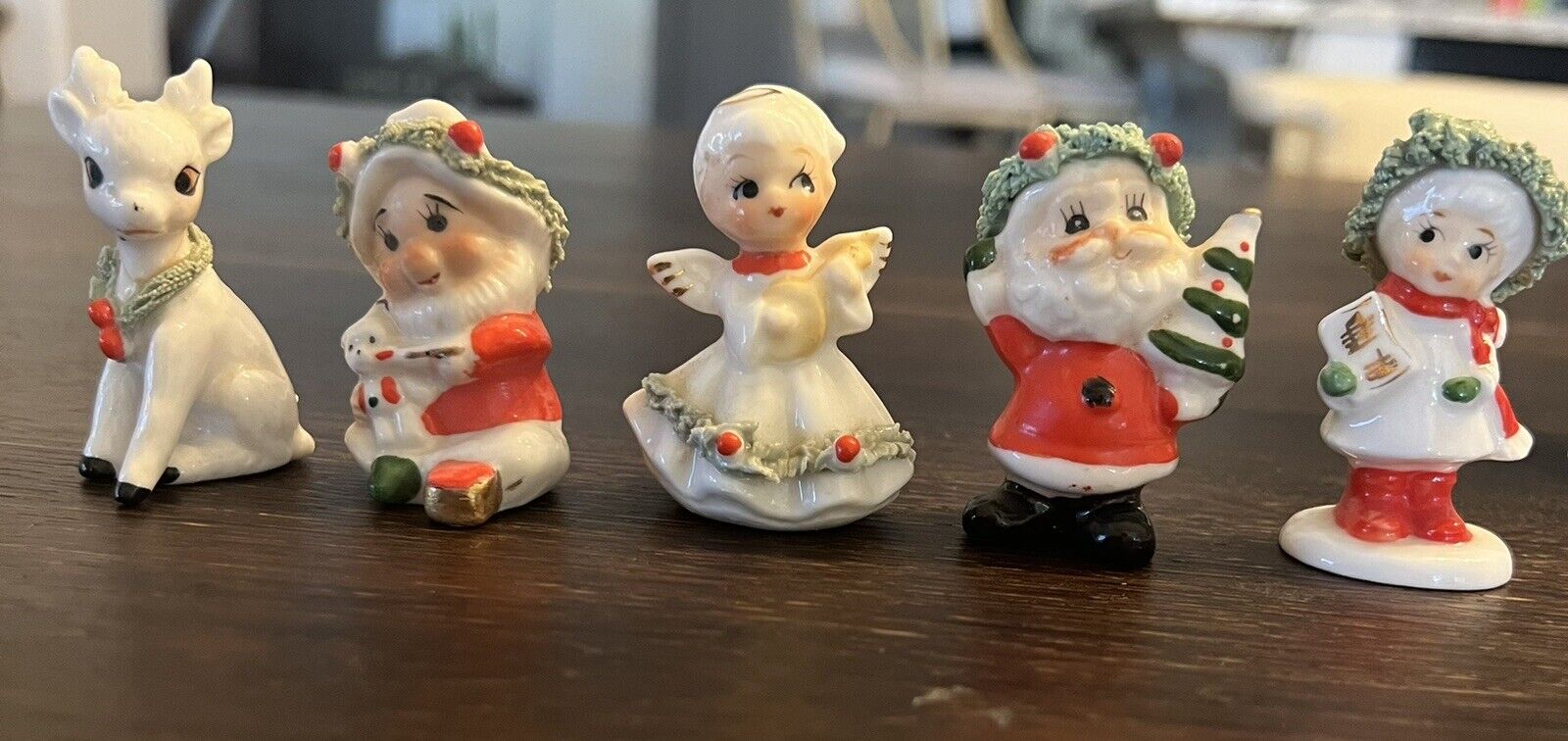 5 Vintage Napco Miniature Christmas Figurines  Bone China Spaghetti