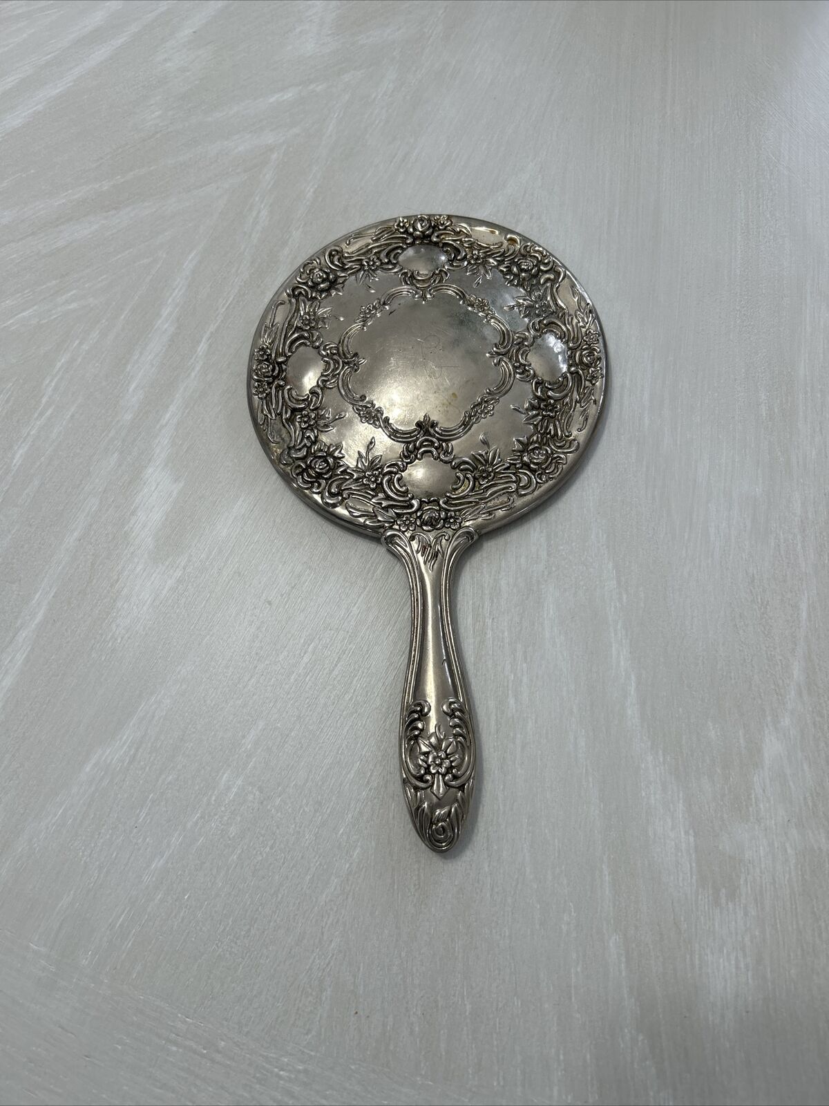 Vintage Victorian Hand Held Silver Plated Mirror, 9 Inches