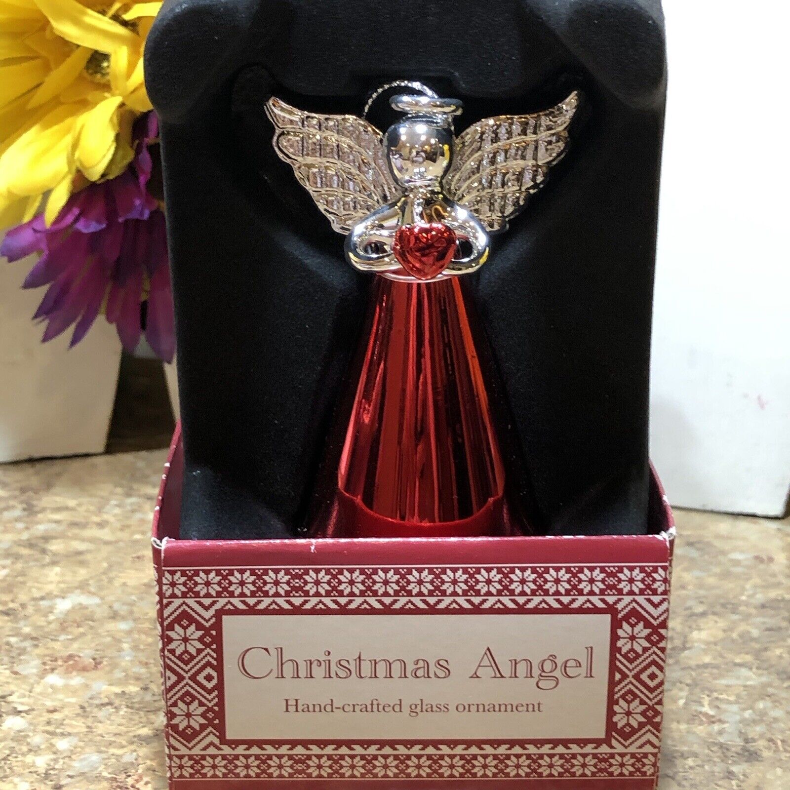 Stradivo Hand-Crafted Red & Silver Metallic Glass Christmas Angel Ornament