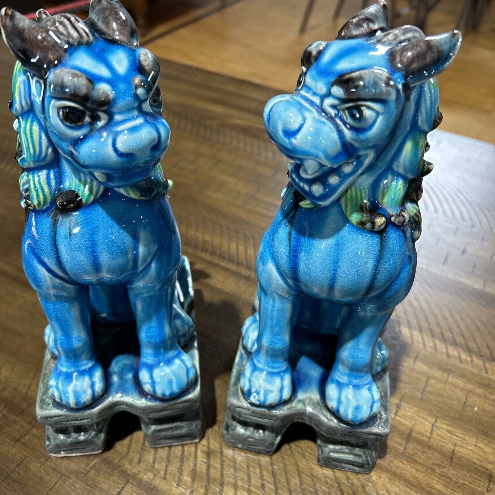 Pair of Vintage Japanese Komainu Lion Dogs,Turquoise