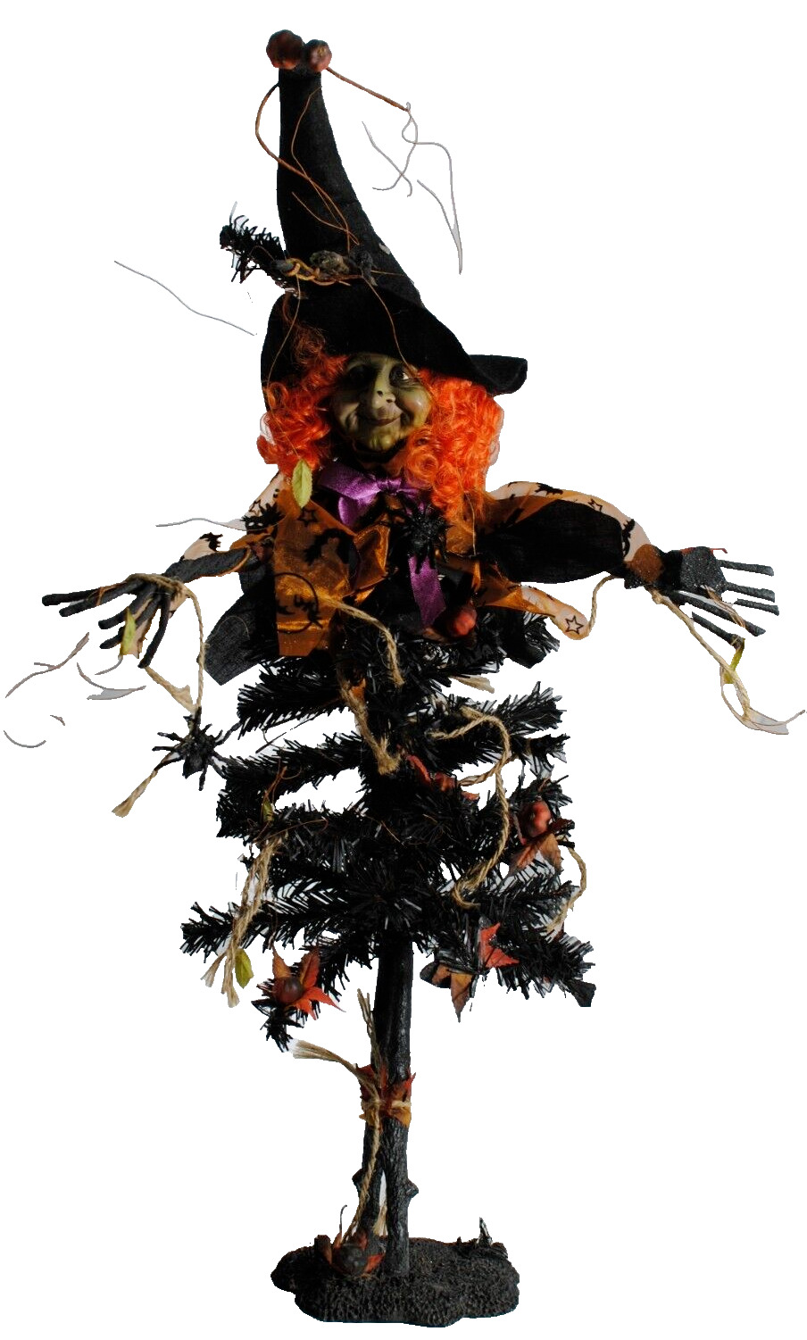 VTG Halloween Black Christmas Tree with Detailed Witches Head Tree-Topper 25 in.