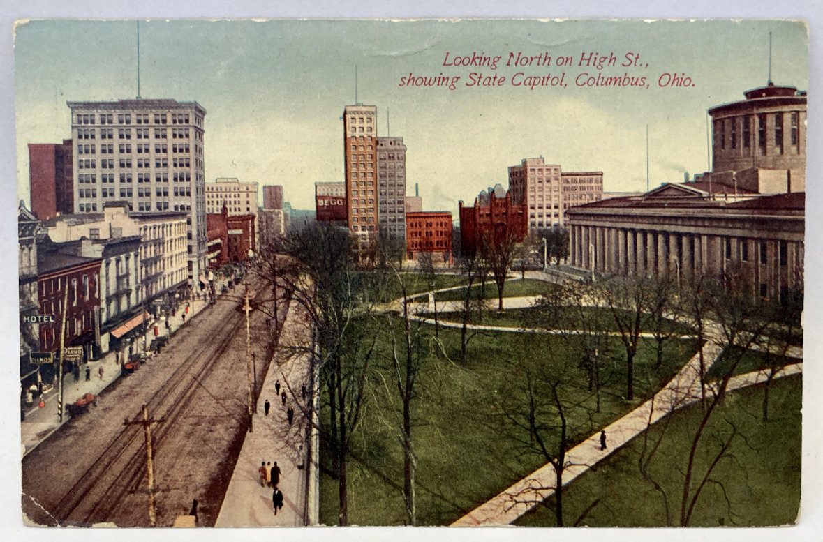 1911 Looking North on High St, showing State Capitol, Columbus Ohio OH Postcard