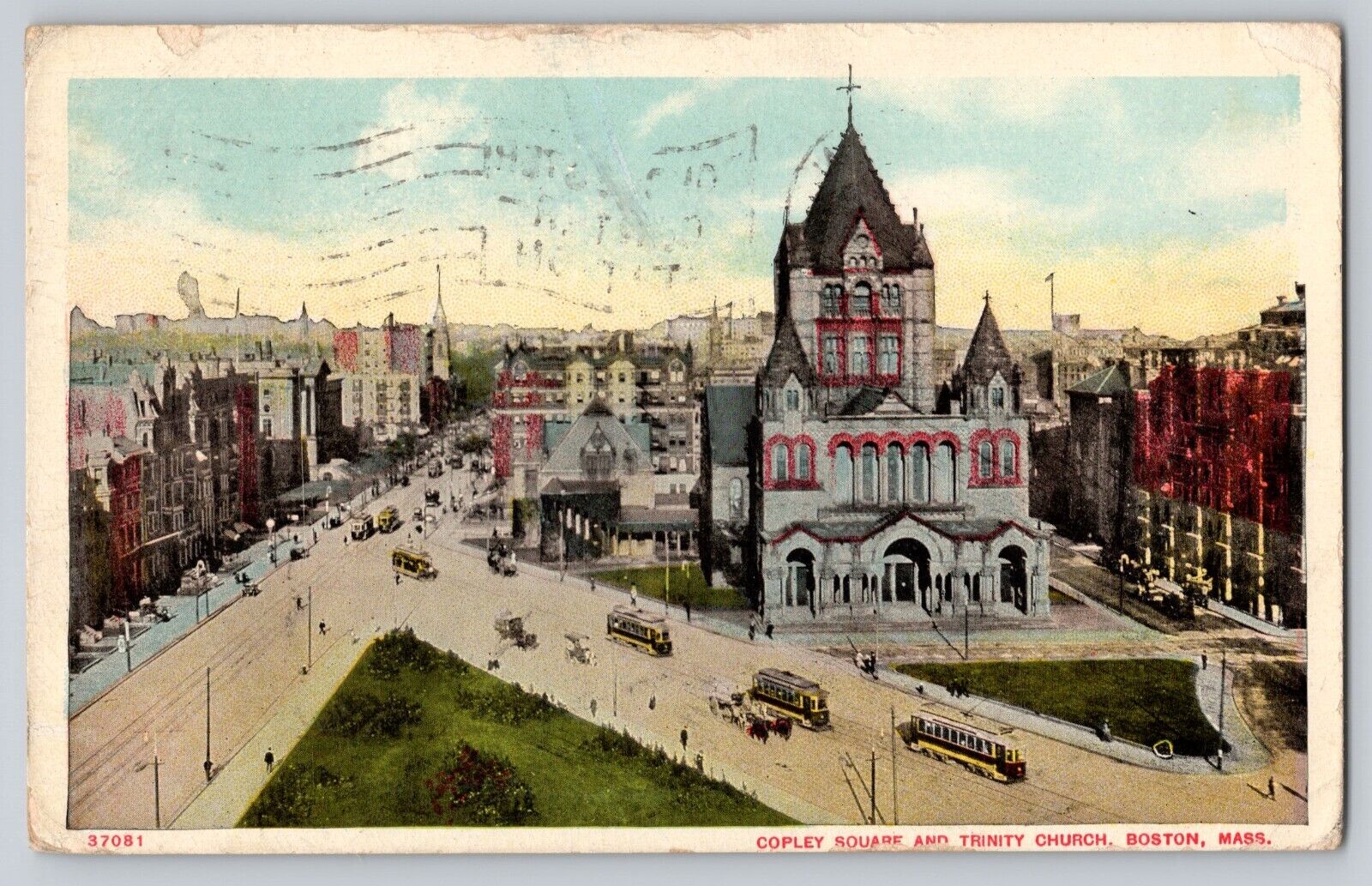 Postcard Massachusetts Boston Copley Square & Trinity Church Bird\'s Eye View