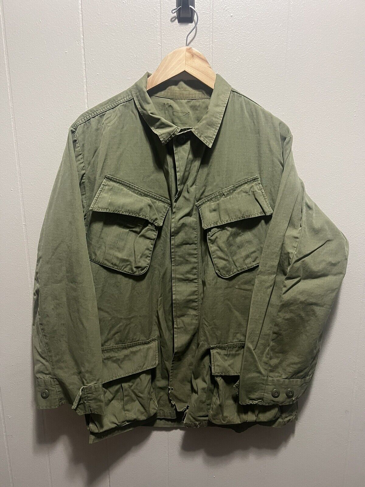 Vintage OG 107 Slant Pocket Coat Jacket  Ripstop Jungle Vietnam Sz L/XL