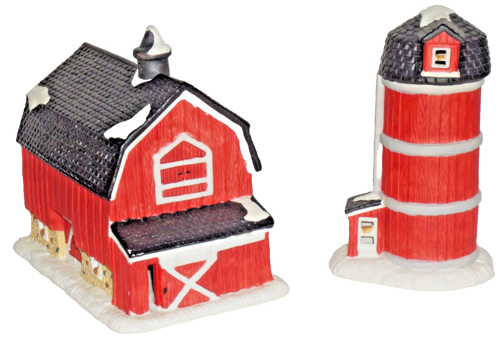 DICKENS KEEPSAKE PORCELAIN LIGHTED RED BARN AND SILO O\'WELL 1995            (S3)