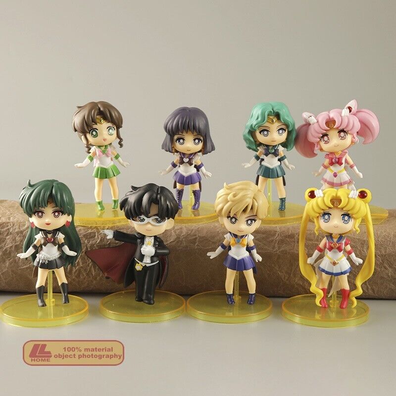 Anime Sailor Moon Uranus Neptune Chibi Moon 8pcs set cute action Figure Toy Gift