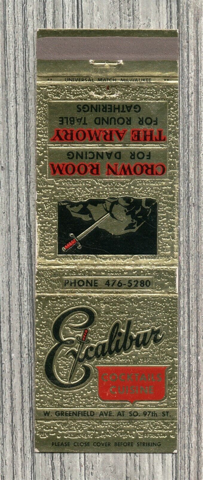 Matchbook Cover-Excalibur Restaurant West Greenfield Ave-1337