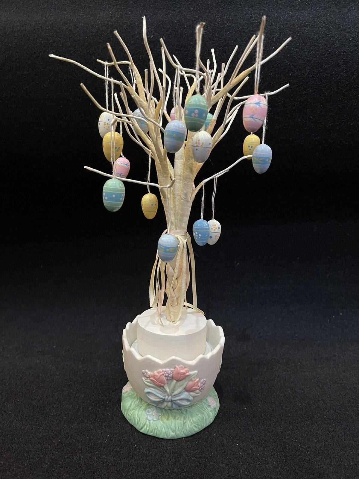 Easter Tree Music Box Decoration~ Wire Branches White Rotating Rare Vintage