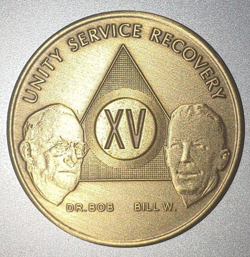 Alcoholics Anonymous AA 15 Year Founders Bronze Medallion Coin Chip Token Sober