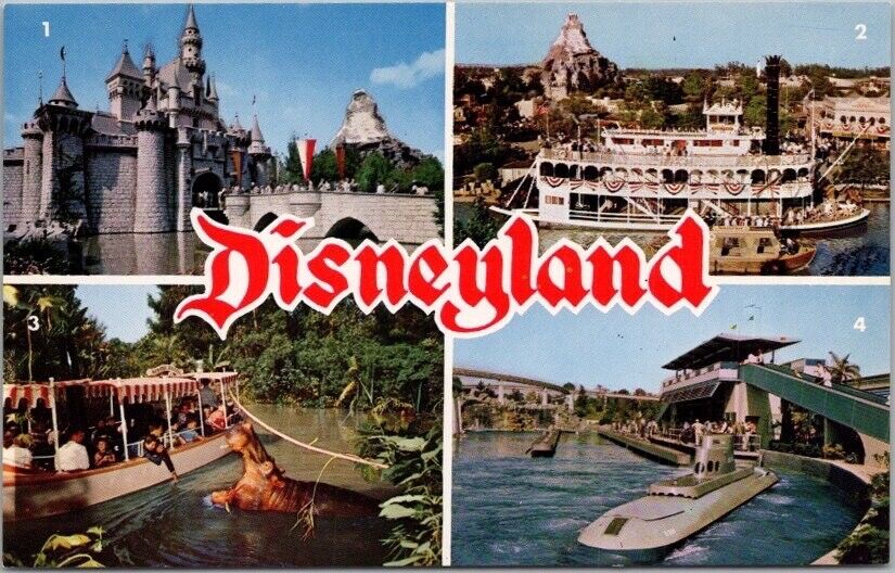 Vintage DISNEYLAND Anaheim CA Postcard Multi-View - Castle / Jungle Cruise #O-1A