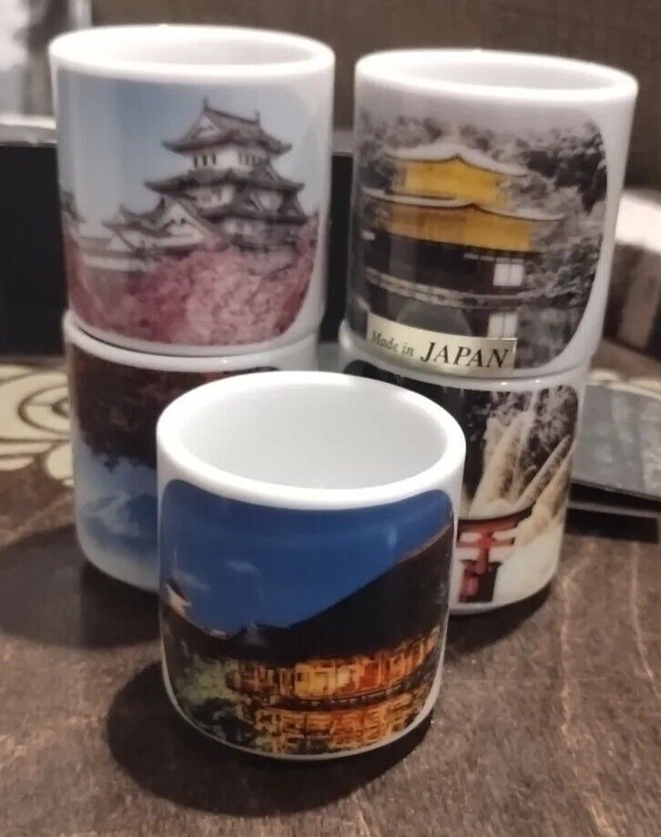 Vintage Japanese Sake Shot Glass Tea Mug Cup Guinomi 5 Pc Kyoto MADE IN JAPAN