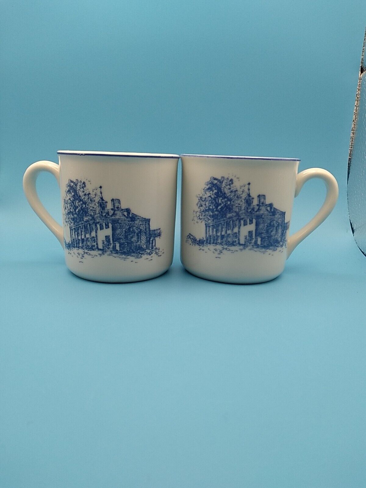 Vintage Leart  Brazil And Schmidt Brasil Blue White Mug Cups Set Of 2
