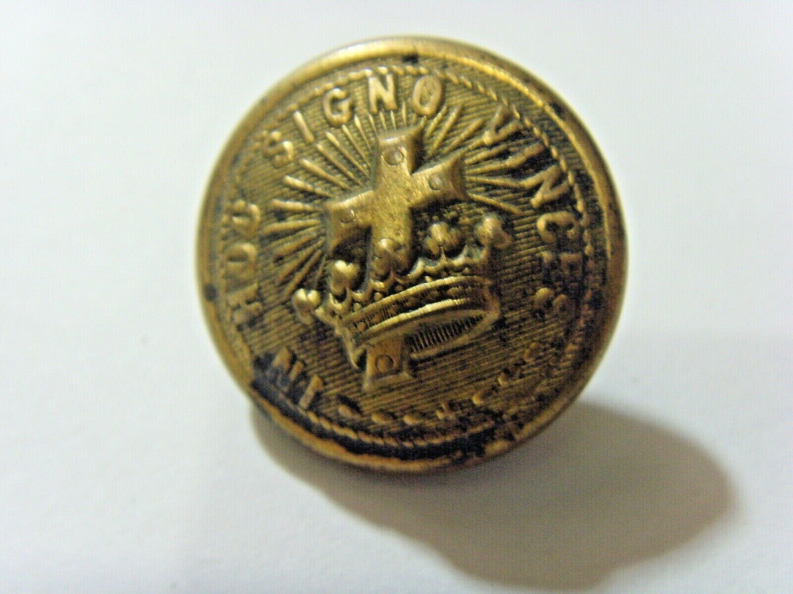 scarce antique metal button crown cross in hoc signo vinces Levy & stearn 50812