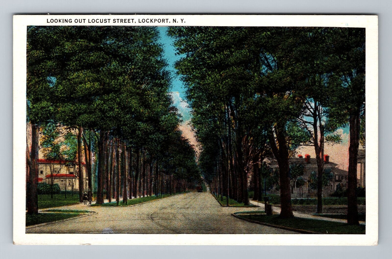 Lockport NY-New York, Looking Out Locust Street Vintage Souvenir Postcard