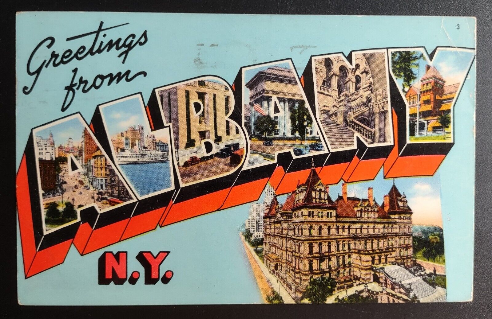 Postcard Vintage Large Letter Greetings From Albany New York Second Oldest City
