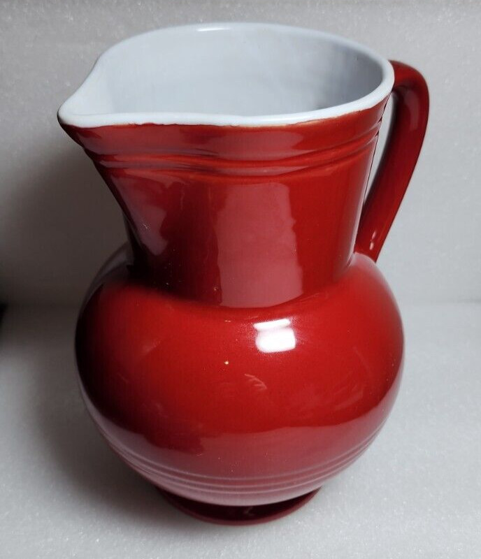 Emile Henry Vintage Red Pottery Jug Pitcher Farmhouse France Vase 64 Oz 9” Large