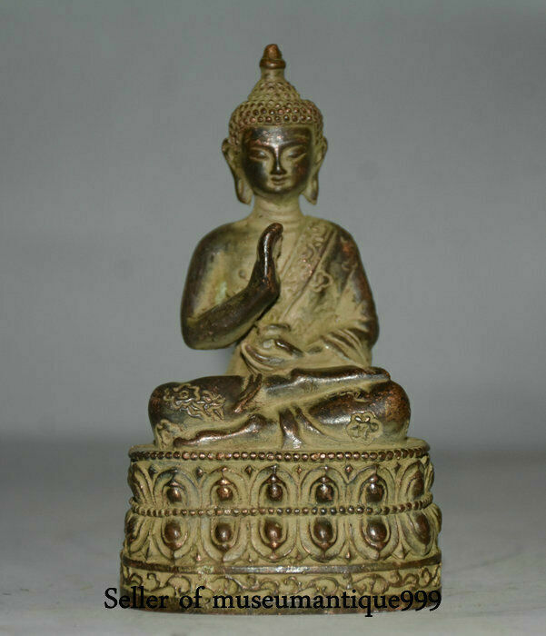 10CM Old Tibet Buddhism Bronze Base blessing Shakyamuni Buddha Sculpture
