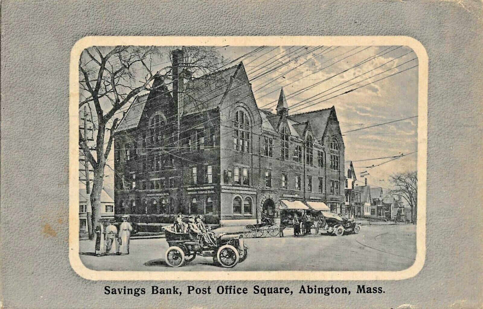 ABINGTON MA~SAVINGS BANK-POST OFFICE SQUARE~1913 THOMSON & THOMSON PUBL POSTCARD
