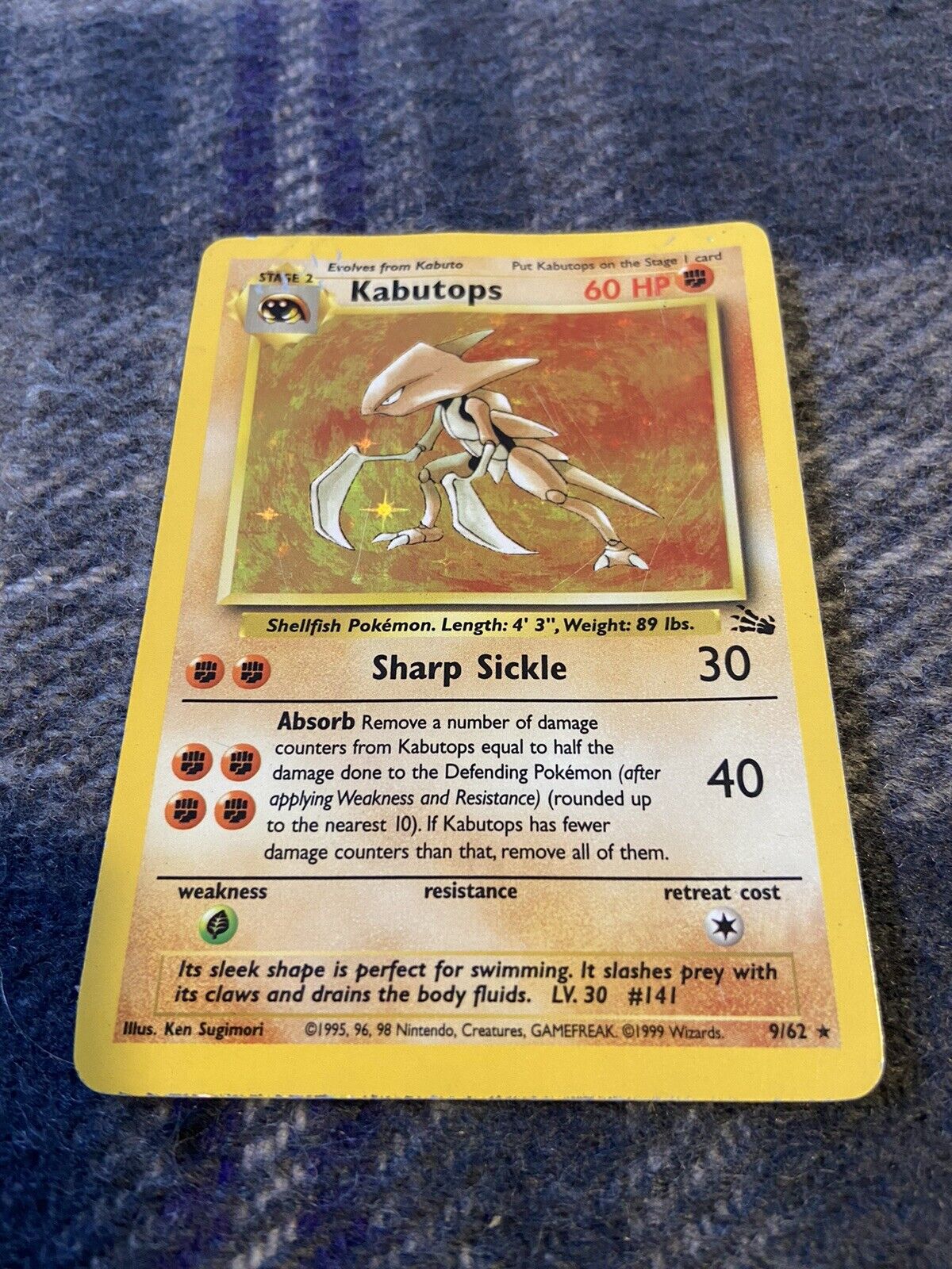 Kabutops 9/62 Holo Fossil Pokémon Card WOTC