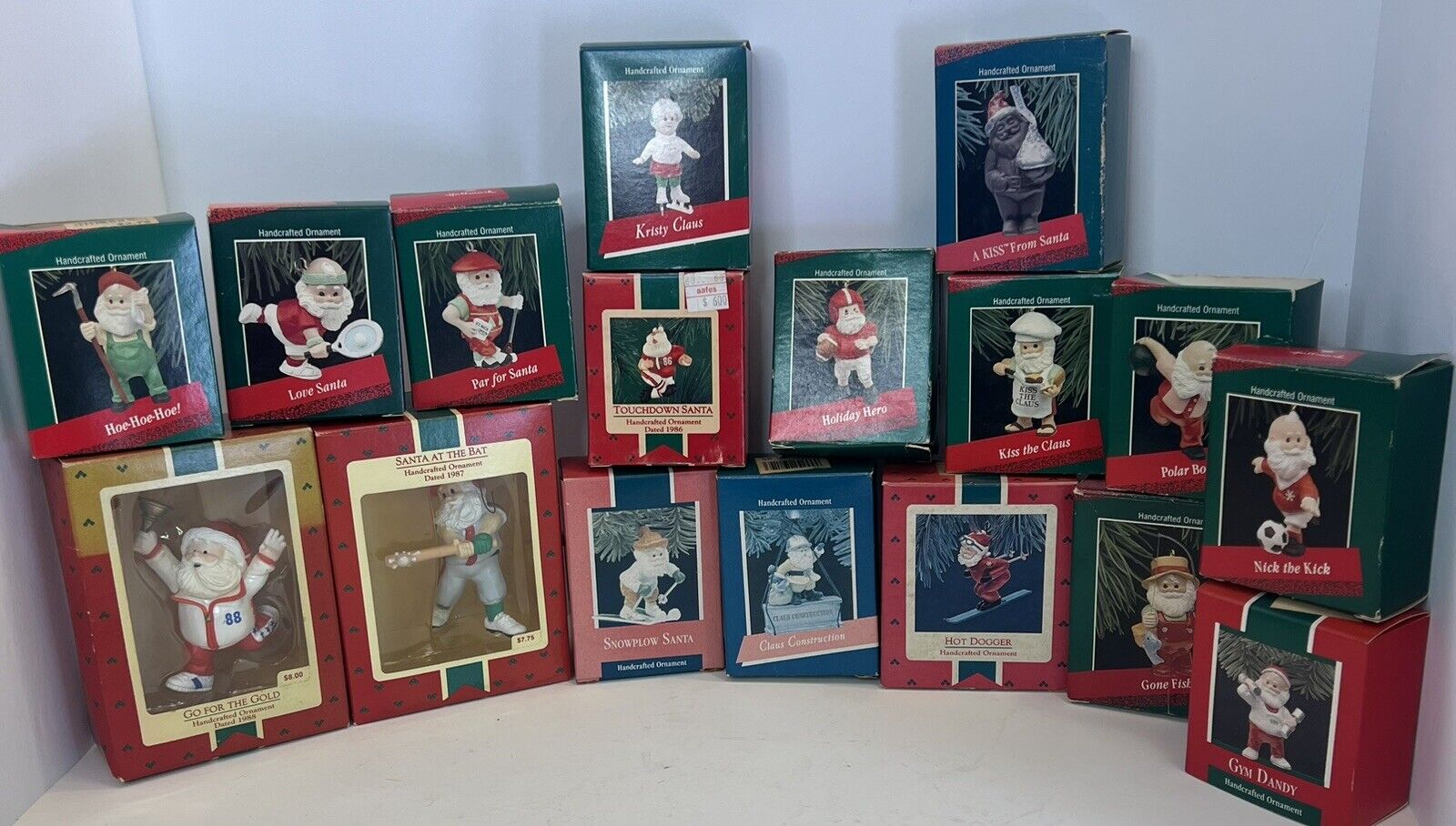 Hallmark Vintage Ornaments 16 Santa Playing Sports 1 KISS From Santa 1986-1989