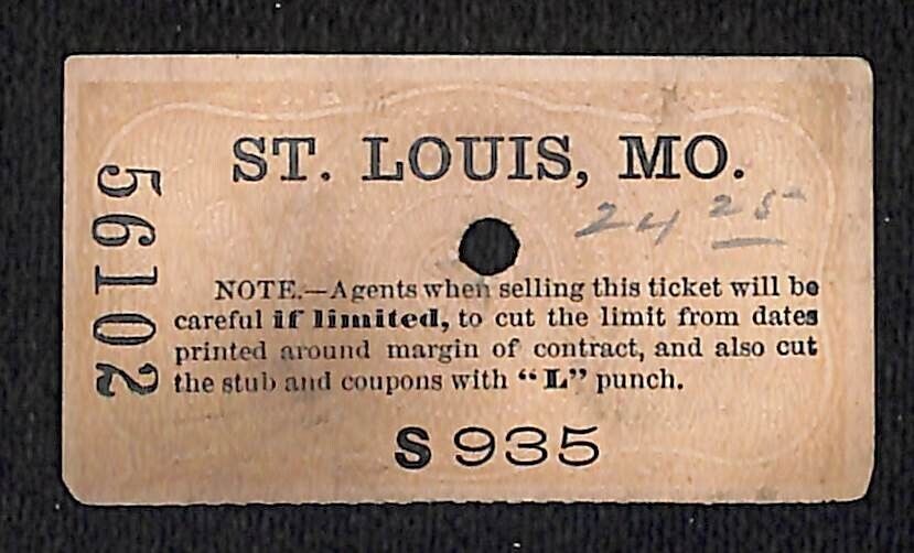 New York & Long Branch Railroad 1896 Ticket North Asbury Park - St. Louis, MO