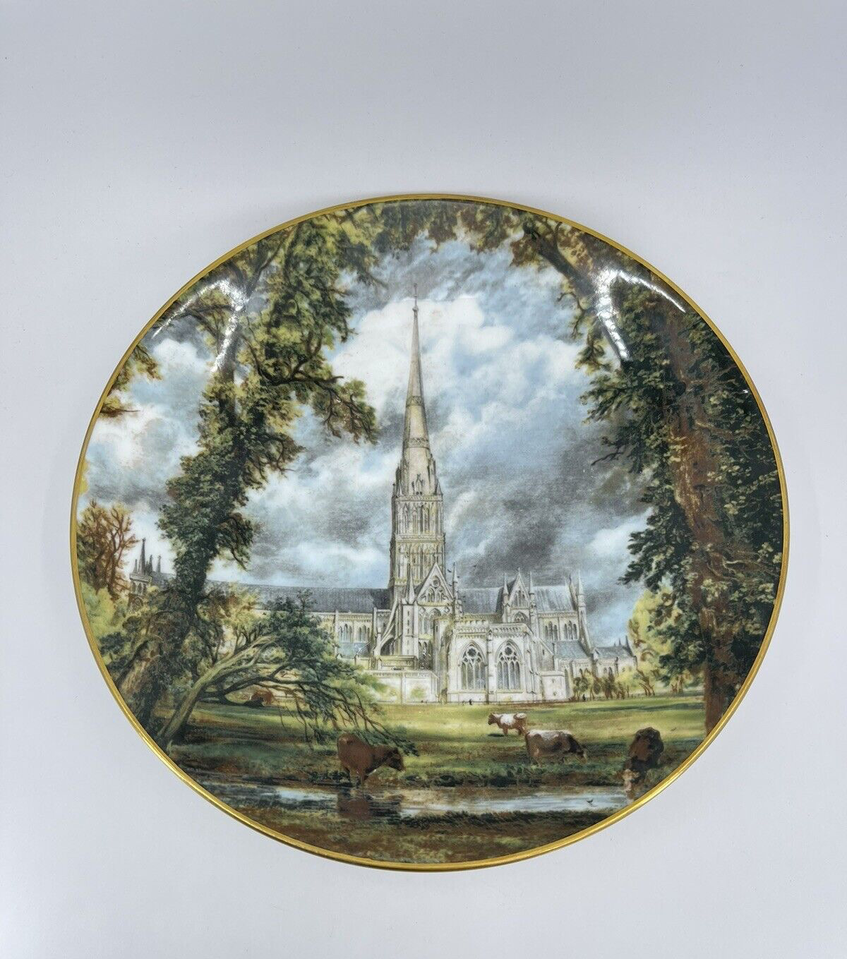 Vintage Crown Staffordshire Collector Plate Salisbury Cathedral John Constable