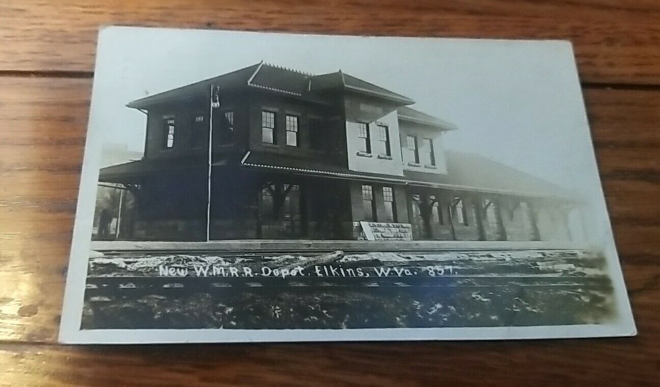 Elkins West Virginia WV RPPC Photo W.M.R.R. Depot Railroad 1909