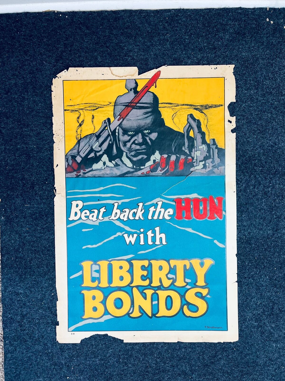 Original WW1 Liberty Bonds Poster Beat Back the Hun - 1917 World War 1 Propagan