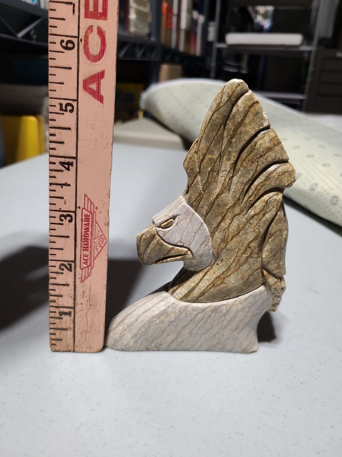 Tiger Stone Carved Bald Eagle Paperweight Christine Thomas 1991 Native American