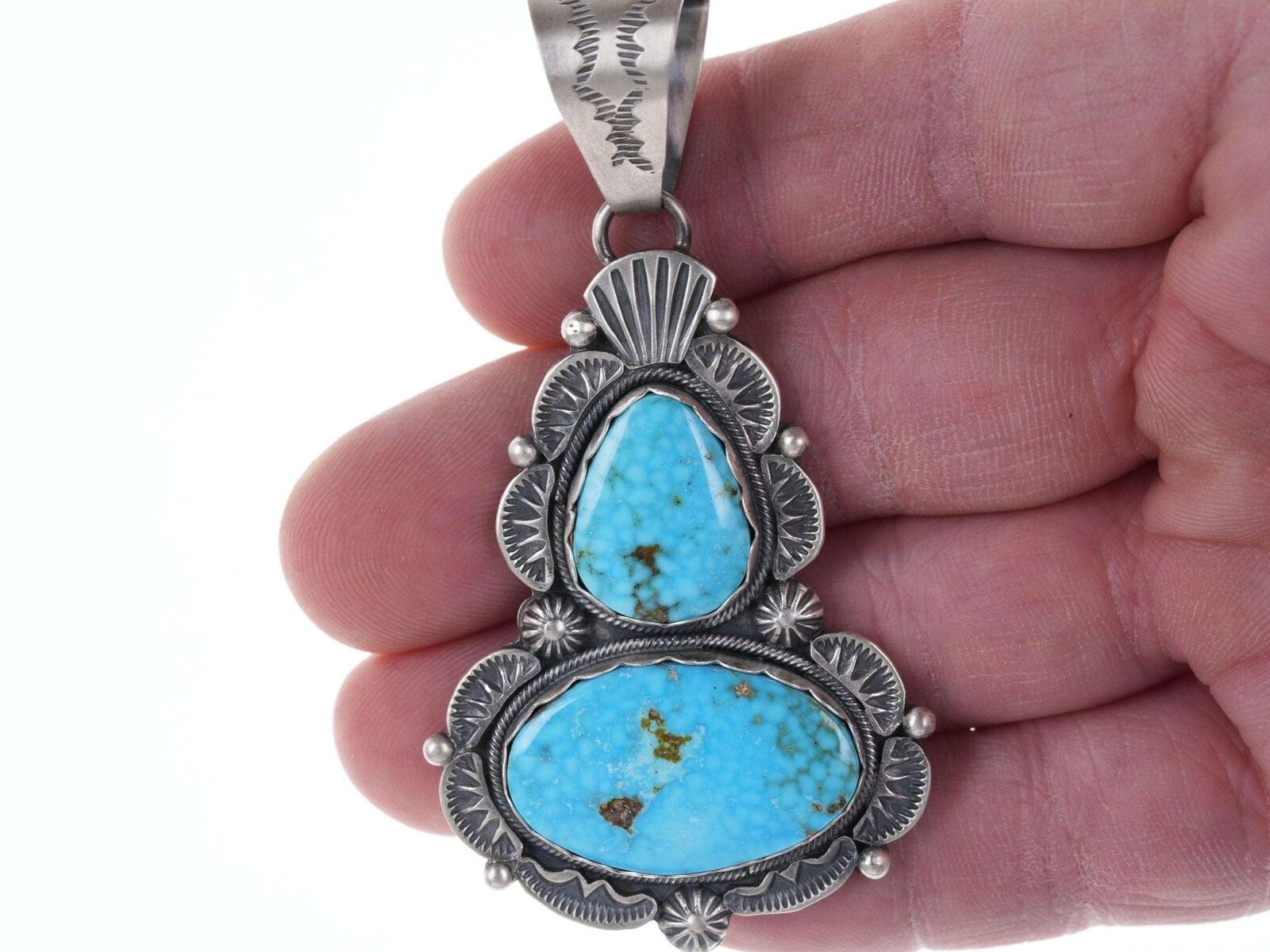 Ray Bennett Navajo Sterling Waterweb Turquoise Mountain turquoise pendant