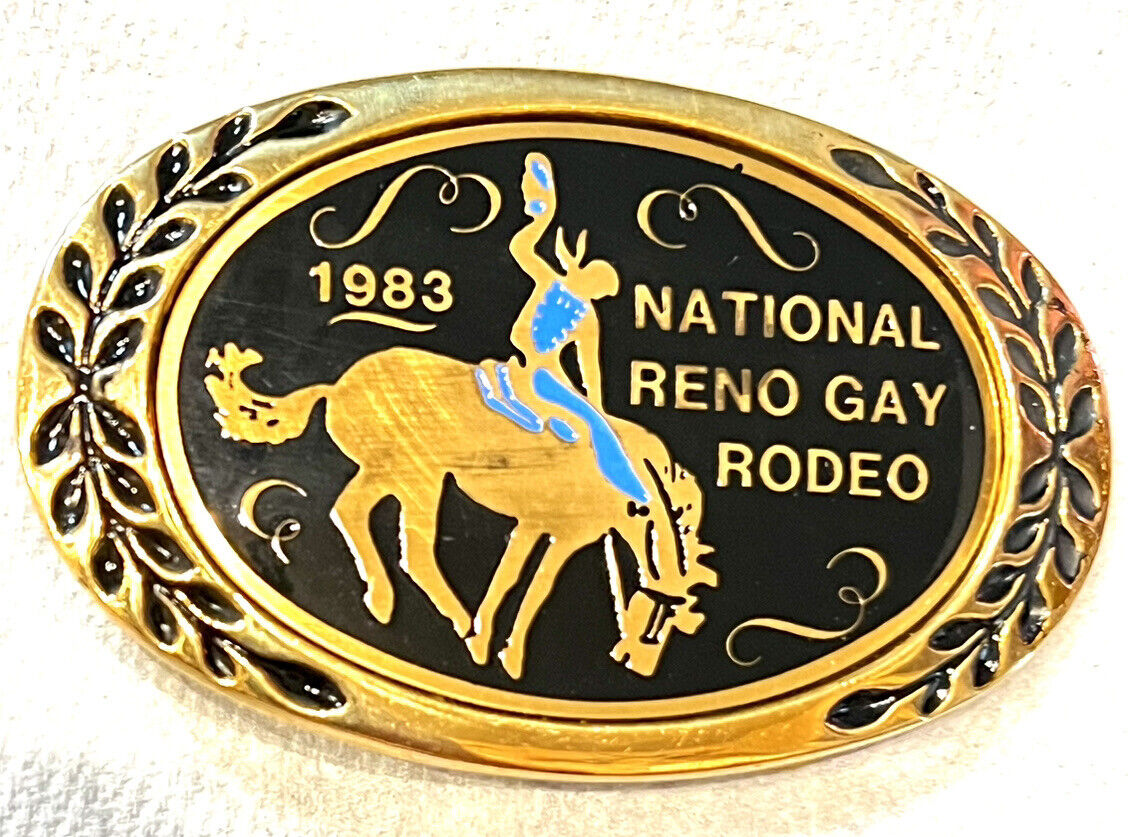 GAY NATIONAL RENO RODEO 1983 EXTREMELY RARE HERITAGE BELT BUCKLE SOLID BRASS NEW