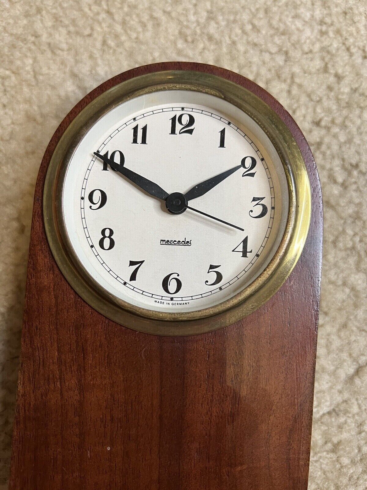 Vintage Mercedes Wooden Desk Clock in Good Working Condition.