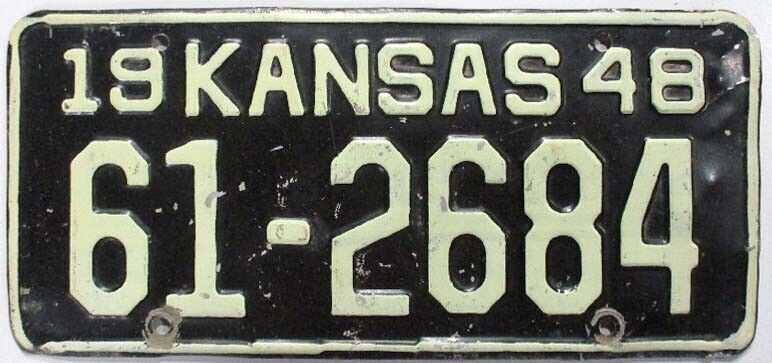 Kansas 1948 License Plate 61-2684 Norton County Man Cave Farmhouse Decor