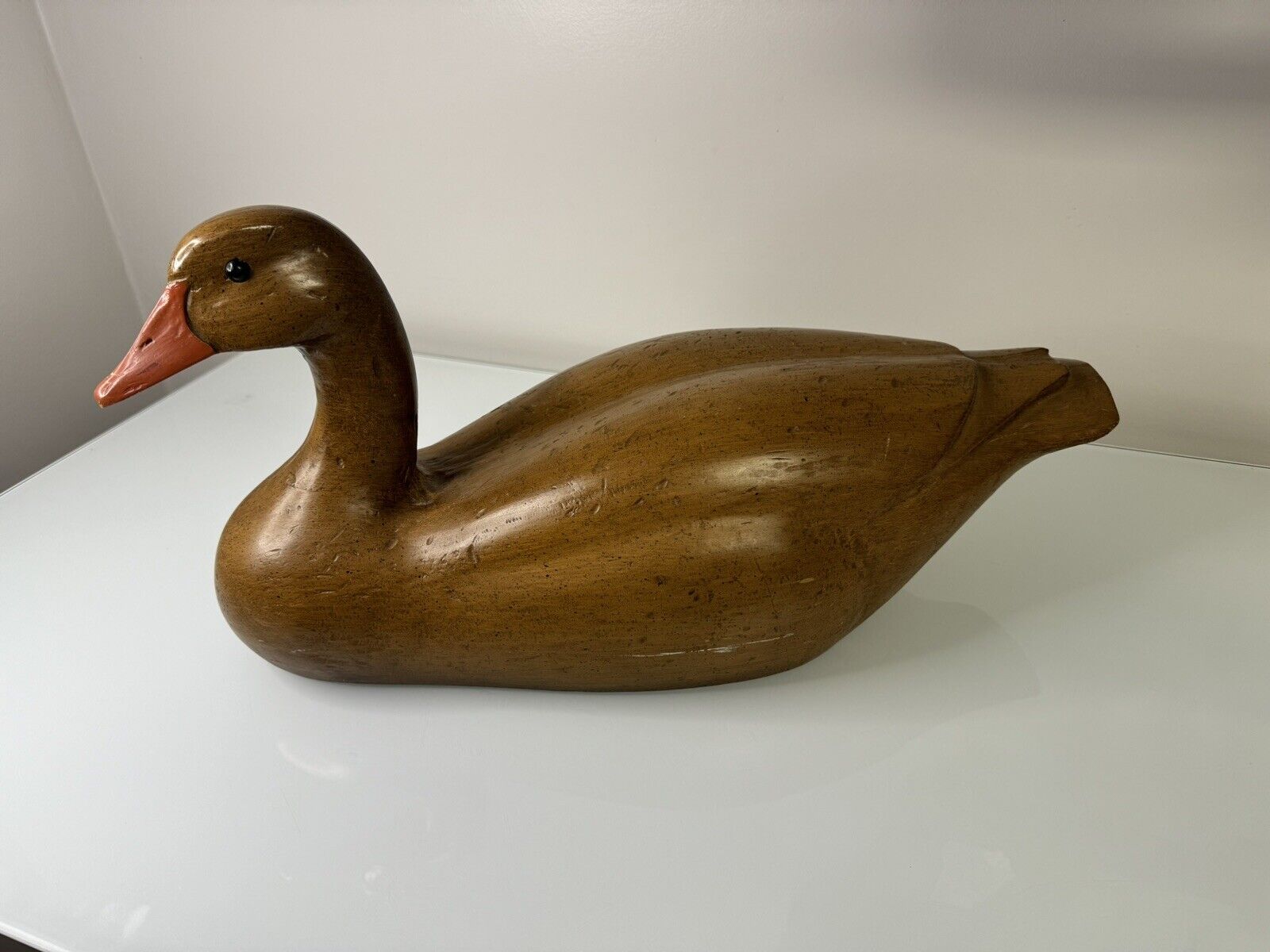 Vintage C.P.I. #100 Hand Carved Wood Duck 22 Inch Rustic Mantle Swan Decoy