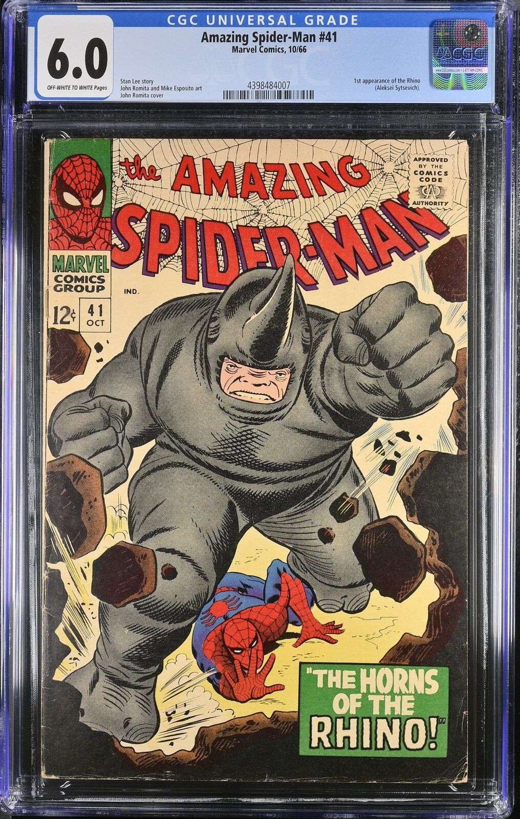 Amazing Spider-Man #41 CGC FN 6.0 Off White to White 1st Appearance Rhino