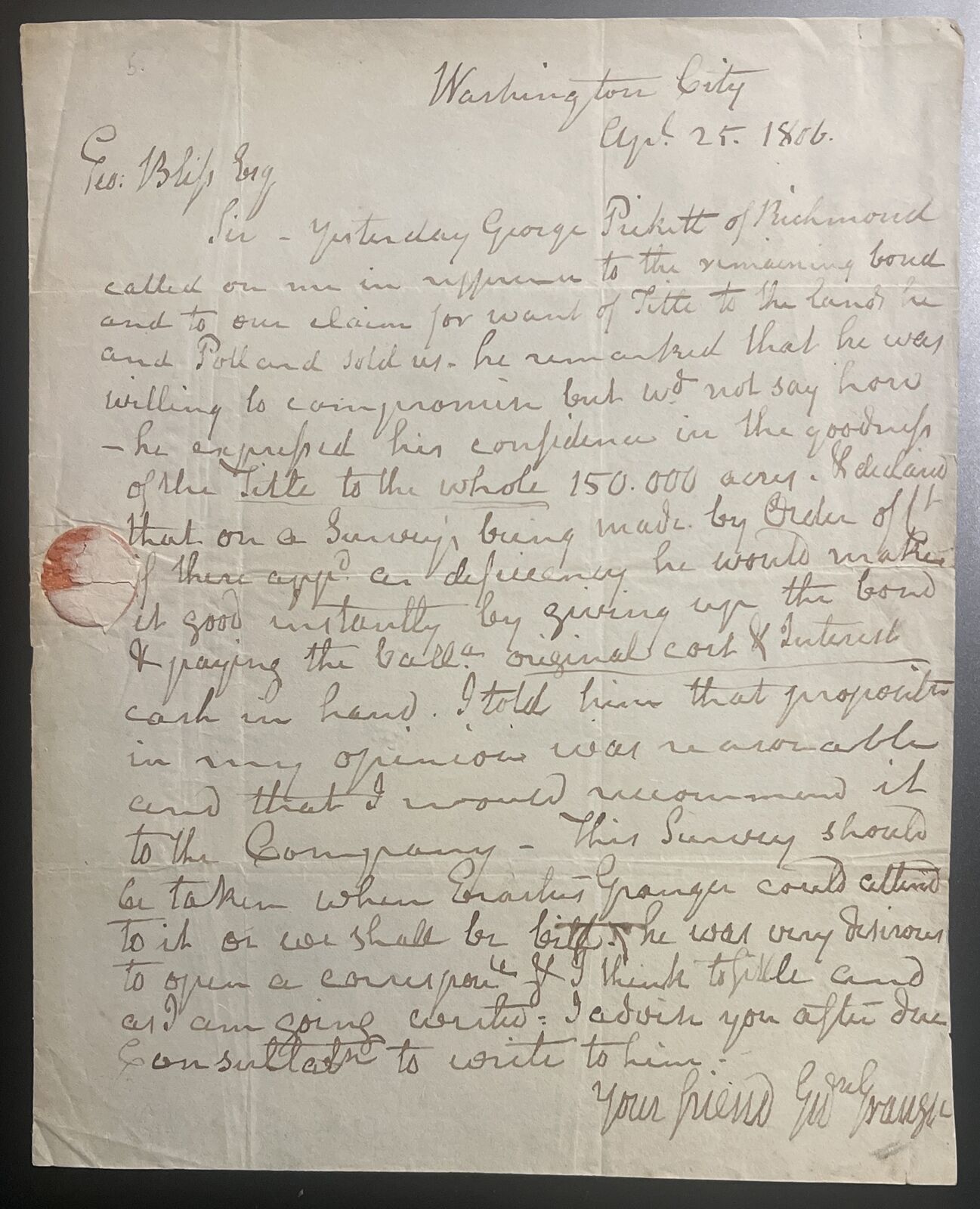 Gideon Granger 1806 Autograph Letter Signed - Postmaster General
