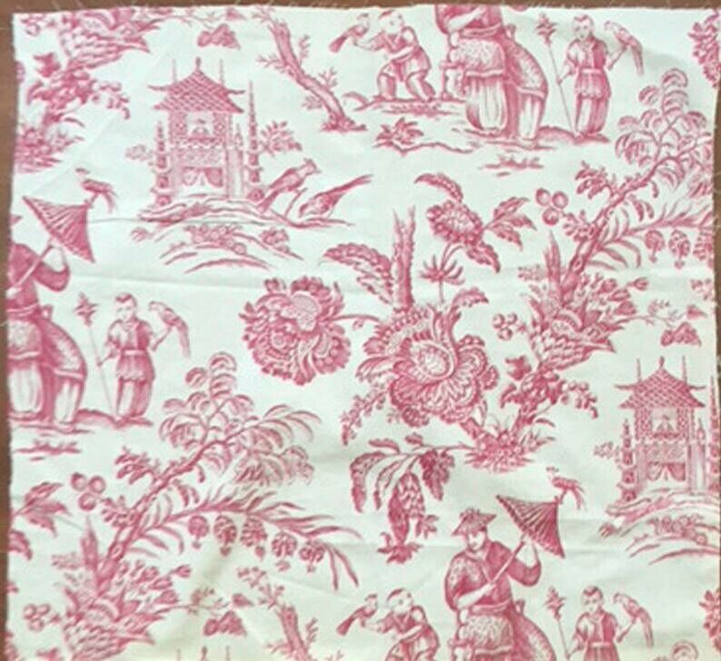 Vintage Cotton Printed Chinoise Scenic Fabric