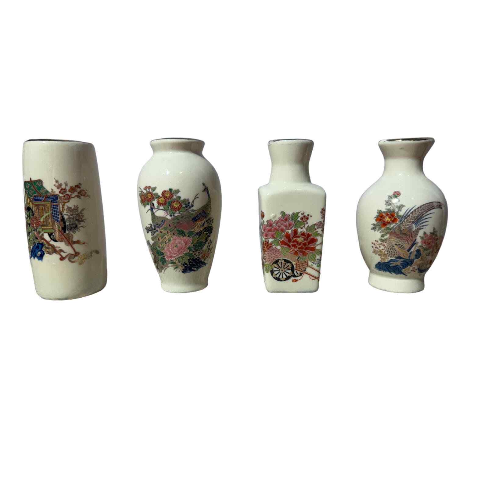 Vintage 1970s Porcelain Japanese Bud Vase Set 6\