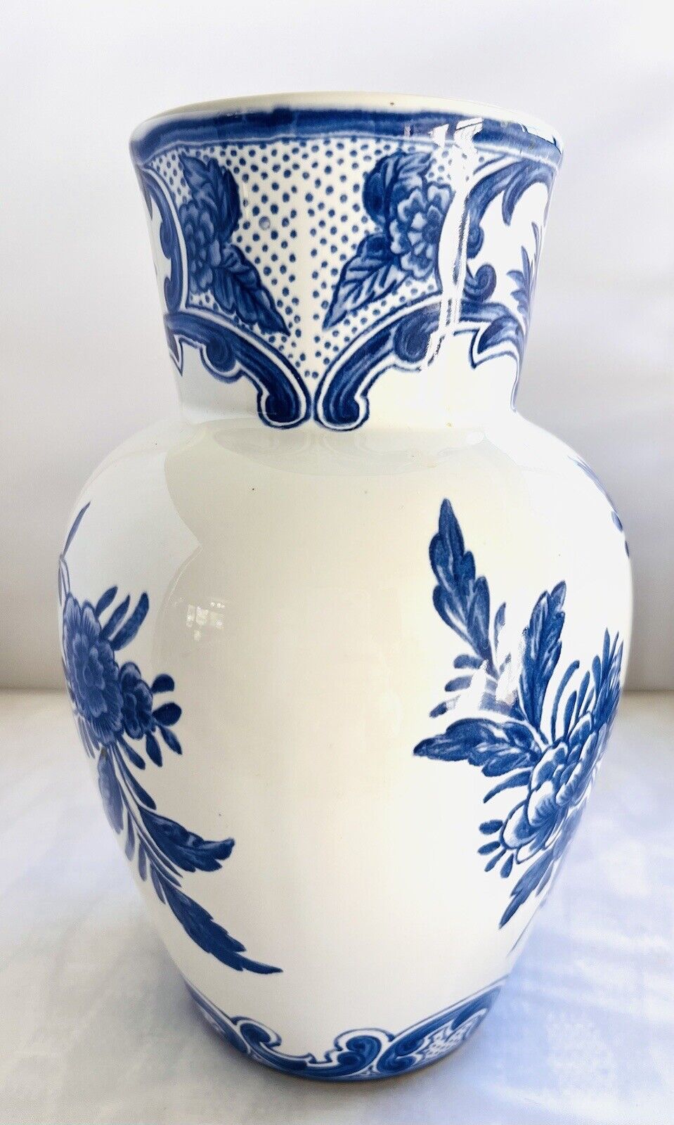 Tiffany Delft Vase Blue & White Porcelain Floral Portugal 9 Inches