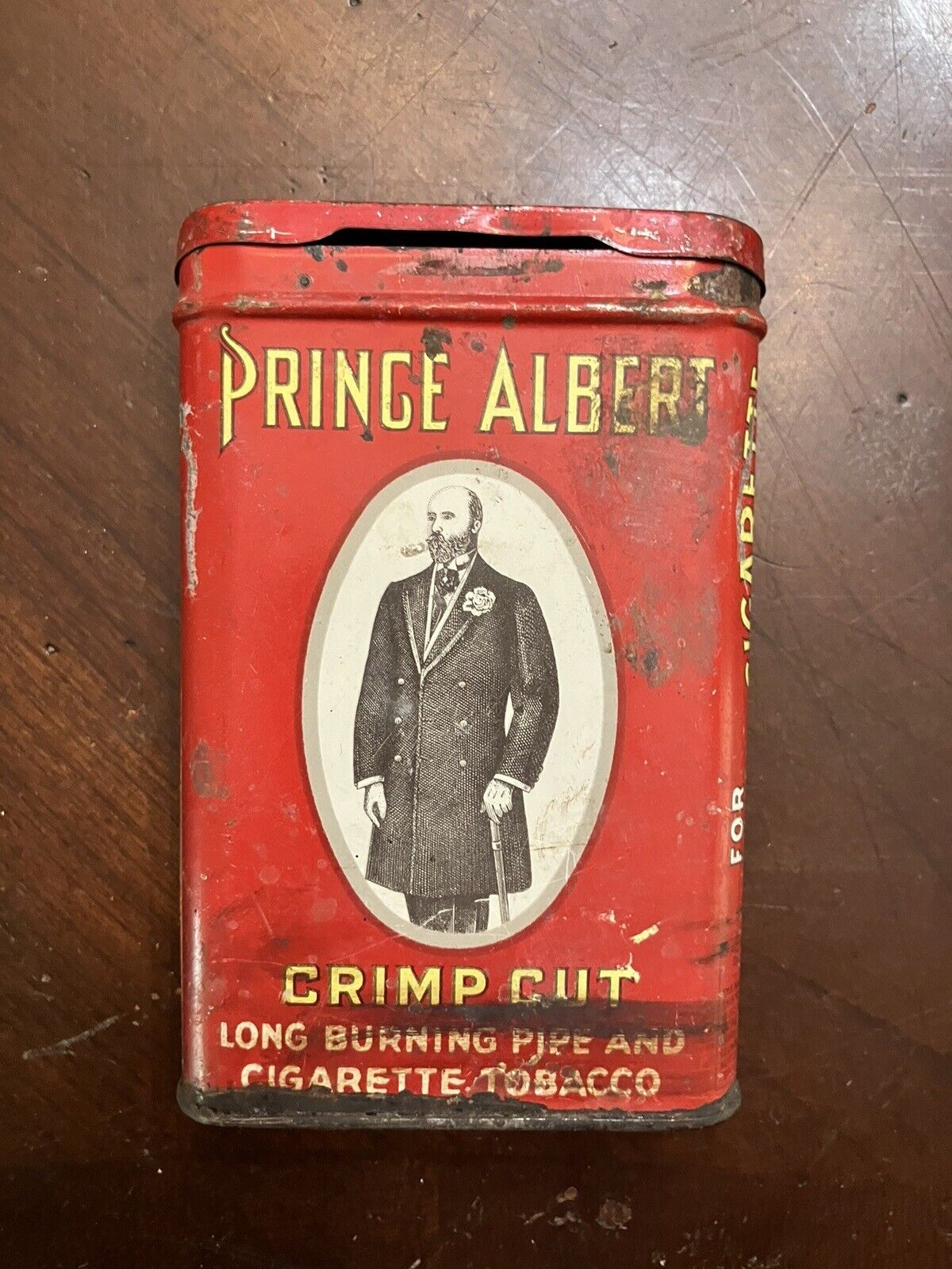 Antique Early 1900\'s Prince Albert Pocket Size Tobacco Tin W Hinged Lid Pat 1907