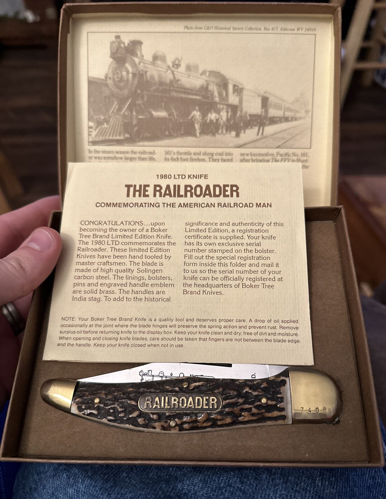 Boker Railroader Knife German Stag Folding Bowie 1980 Commemorative W/Packaging