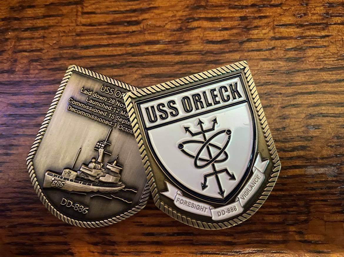 USS Orleck DD-886 Challenge Coin U.S Navy Gearing Class Destroyer
