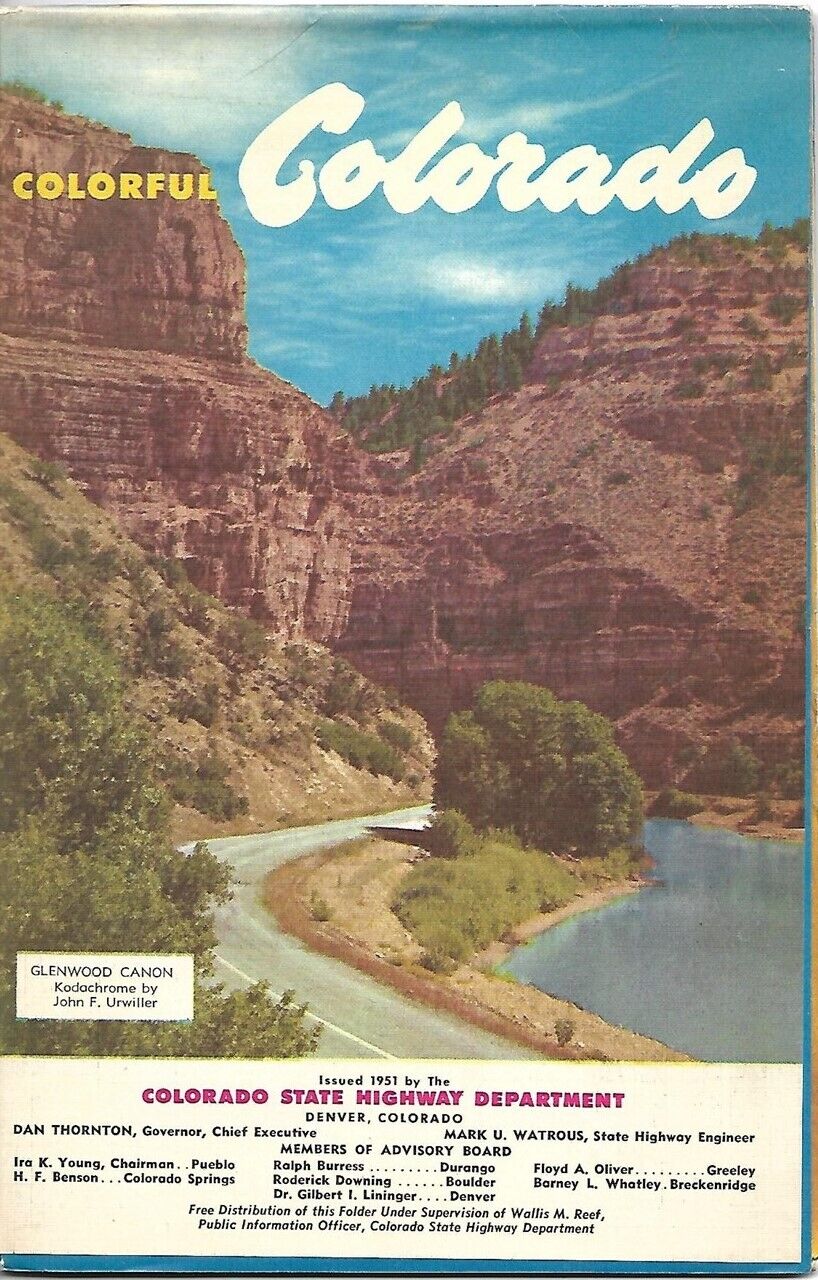 1951 COLORADO Official State Highway Road Map Glenwood Canyon Denver Gunnison