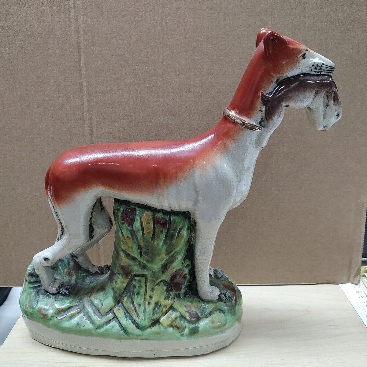 Mid-Late 19th Century Staffordshire Whippet Hunting Dog w/Rabbit HUGE 11\