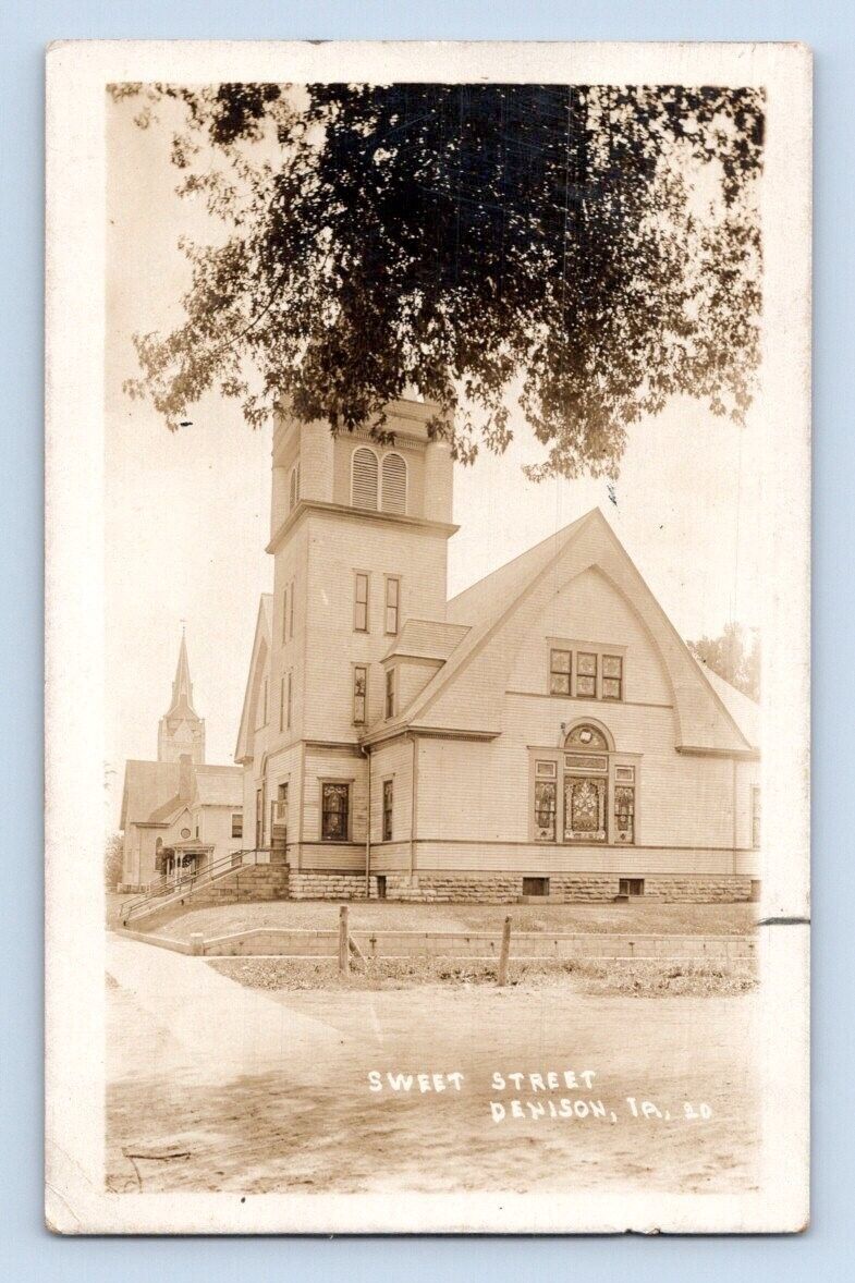 RPPC 1915. DENISON, IOWA. SWEET STREET CHURCH. POSTCARD RR19